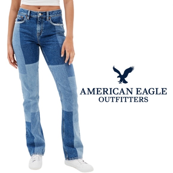 American Eagle Outfitters AE Patchwork 90s Boot Cut Jeans - Size 4 - Picture 1 of 15